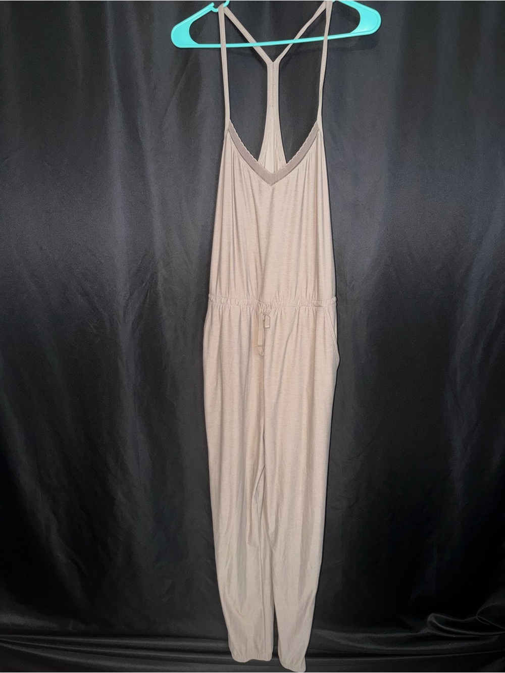 Beyond Yoga Taupe Racerback Jumpsuit with Drawstring Waist